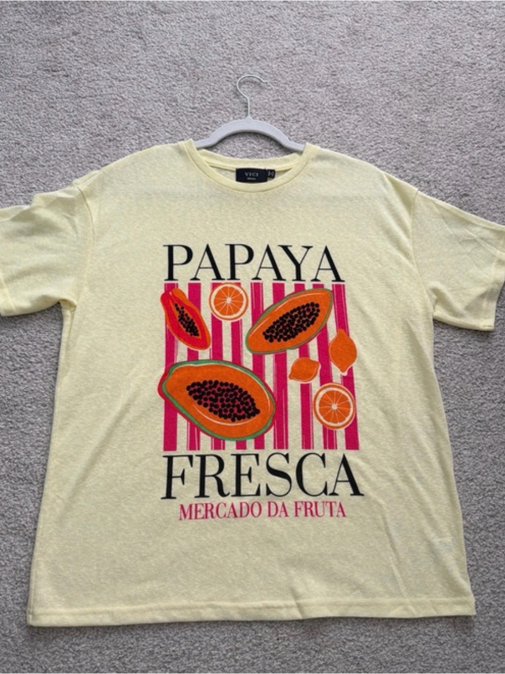 Vici Papaya Fresca Graphic Tee - Pale Yellow with Pink & Orange Accents